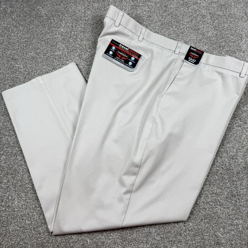 Roundtree & Yorke TravelSmart Pants Men's 52x32 Khaki Classic Fit Stretch NWT
